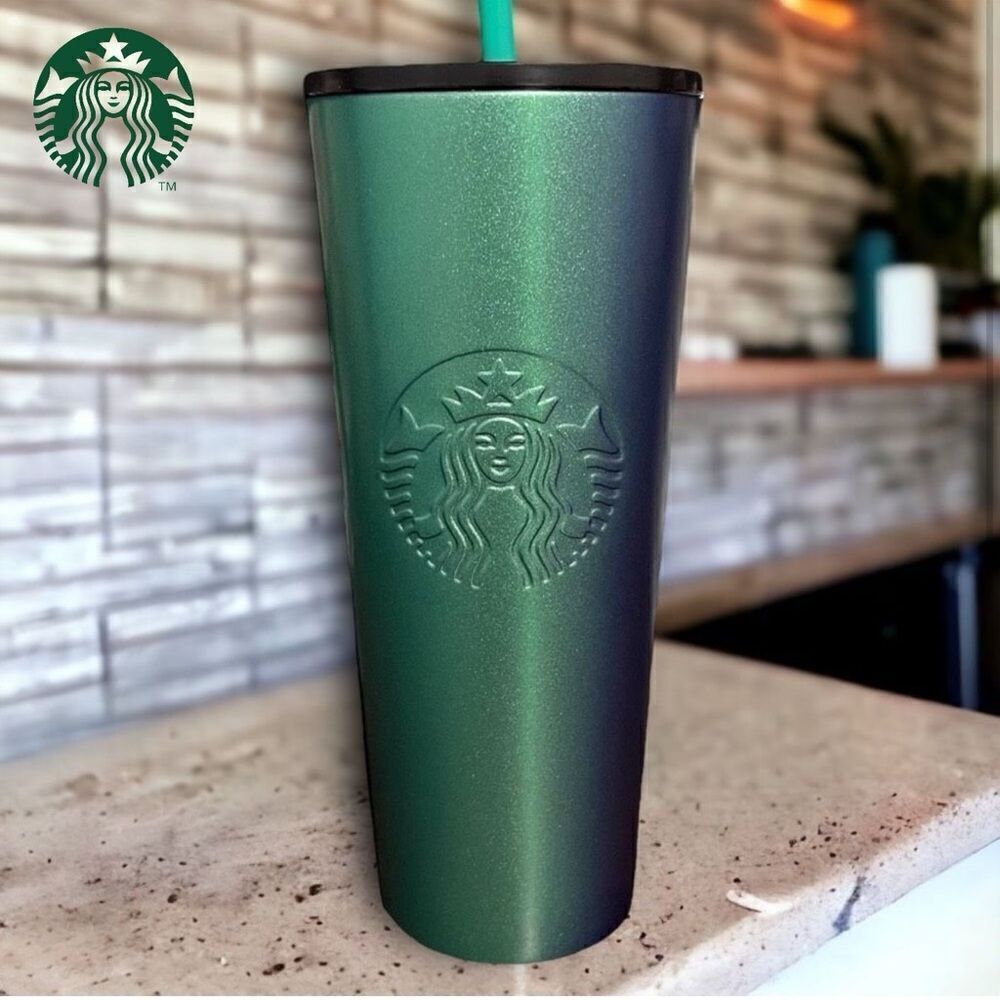 Starbucks NEW Stainless Steel Green & Blue Ombré 24 oz Tumbler with Straw